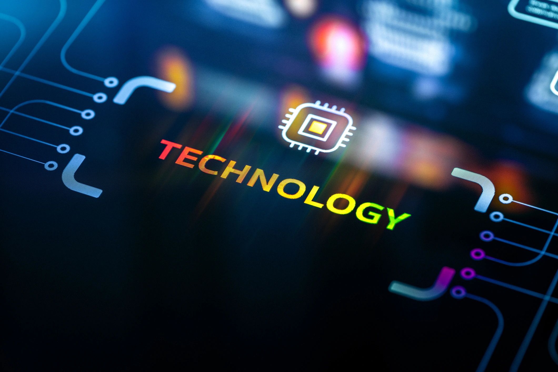 Abstract digital technology background with glowing screen elements